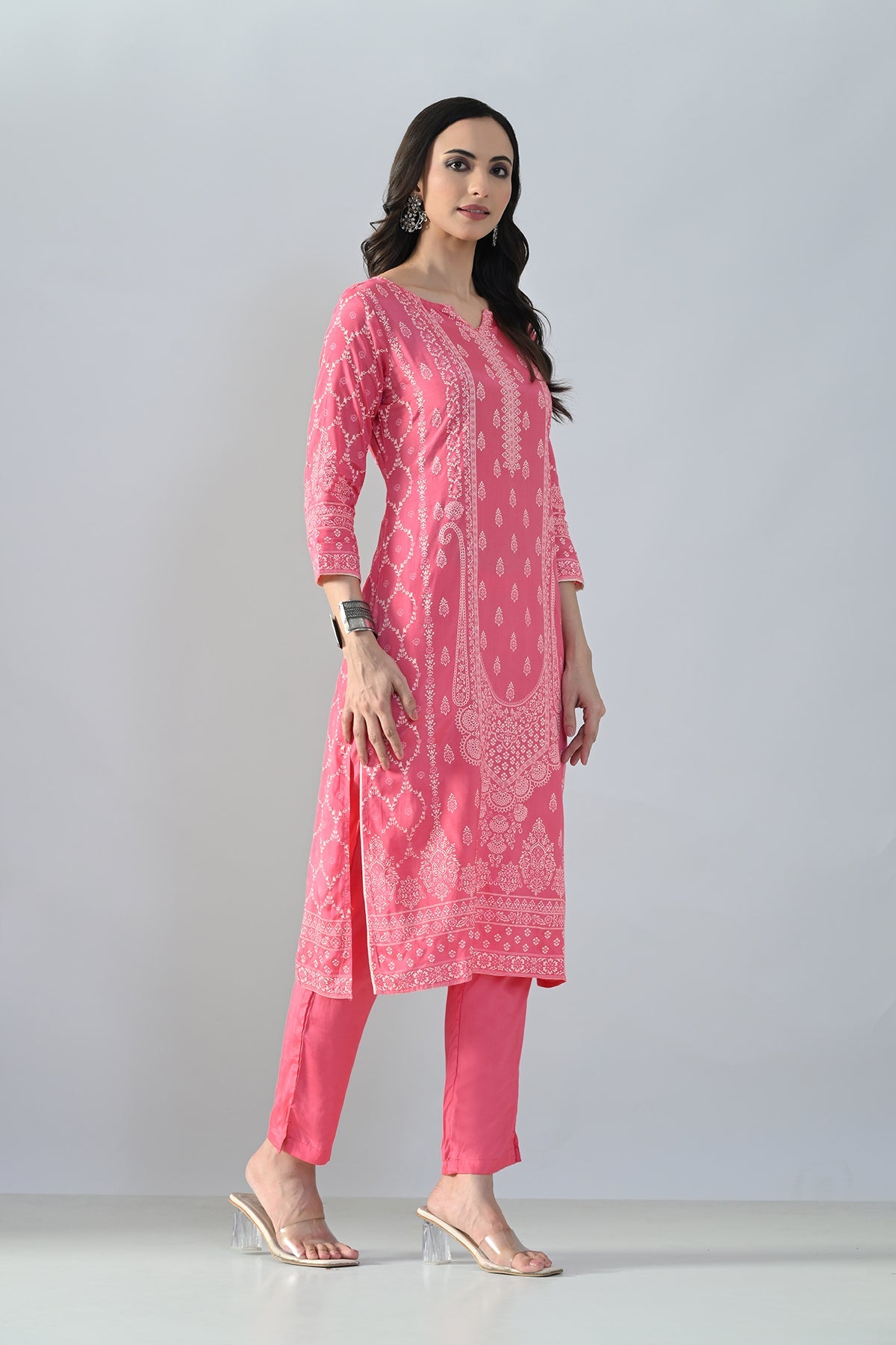 Pink Printed Kurta 3 Pcs Set