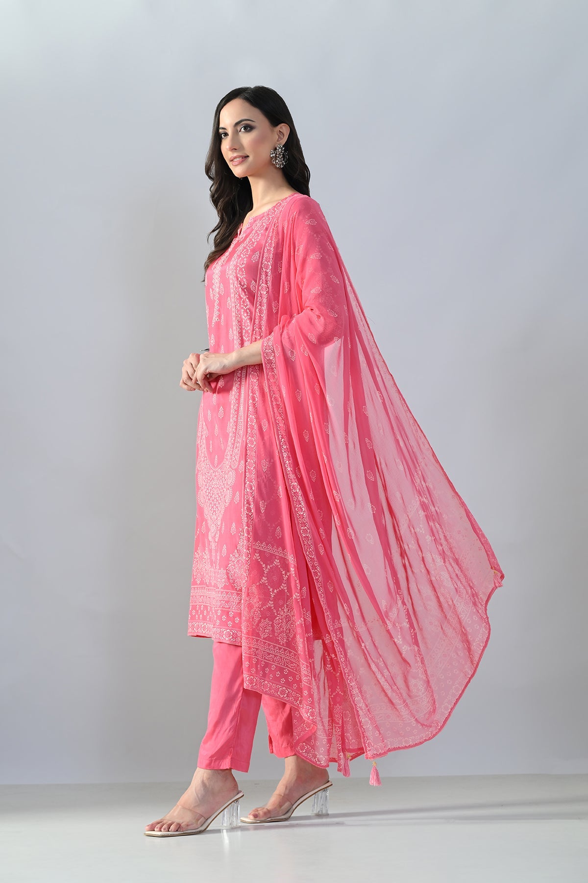 Pink Printed Kurta 3 Pcs Set