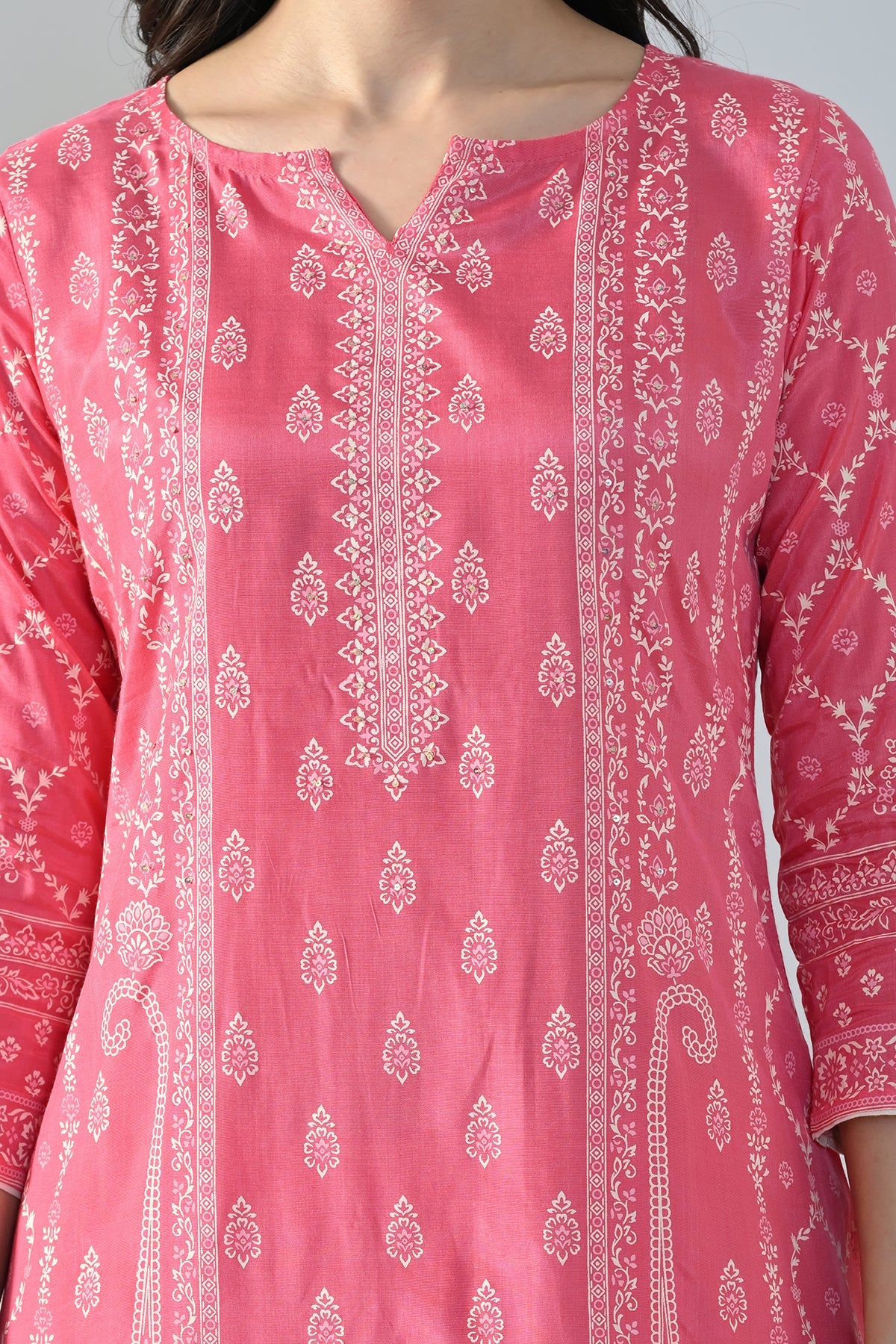 Pink Printed Kurta 3 Pcs Set