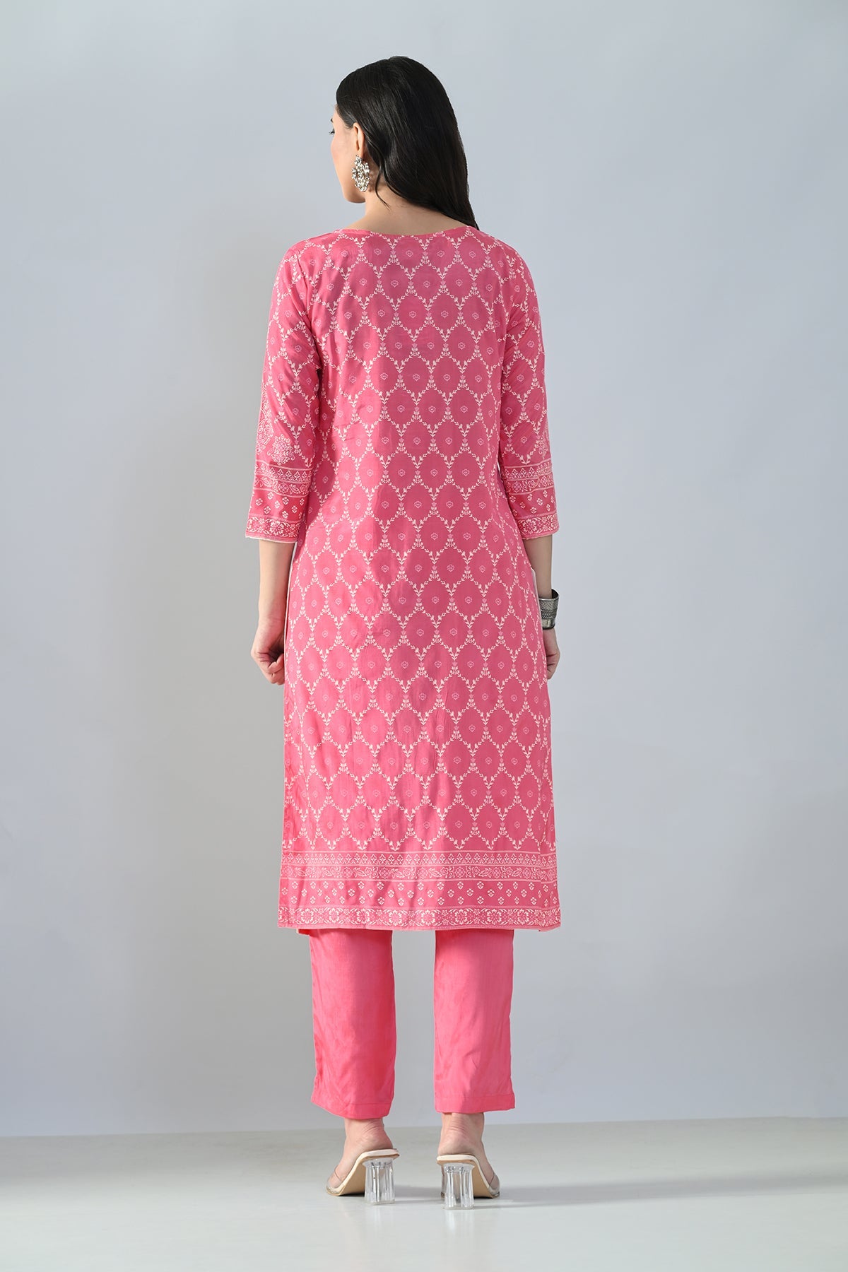 Pink Printed Kurta 3 Pcs Set