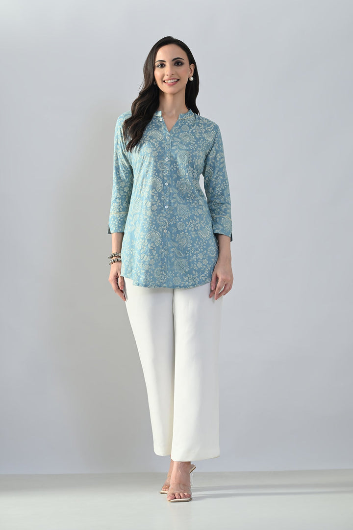 Green Printed Straight Top