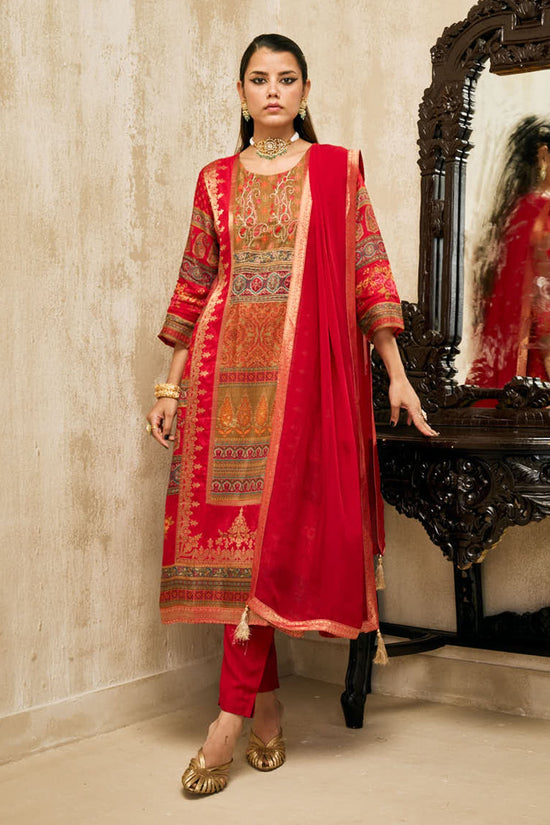 Red Embellished Kurta Set