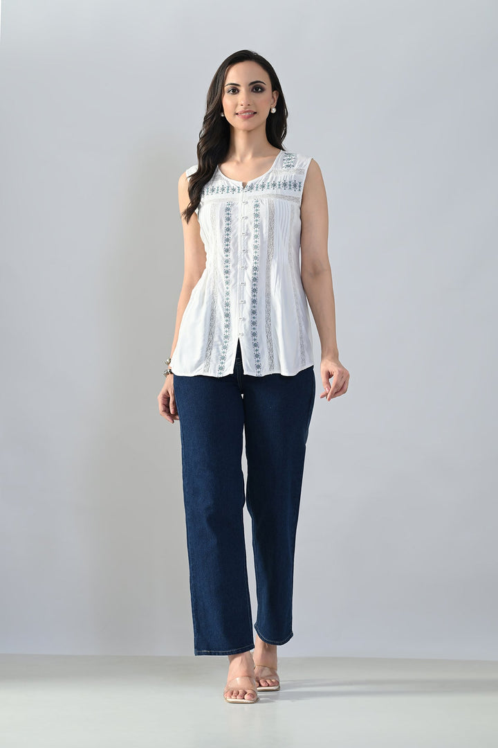 Cream Embroidered Top