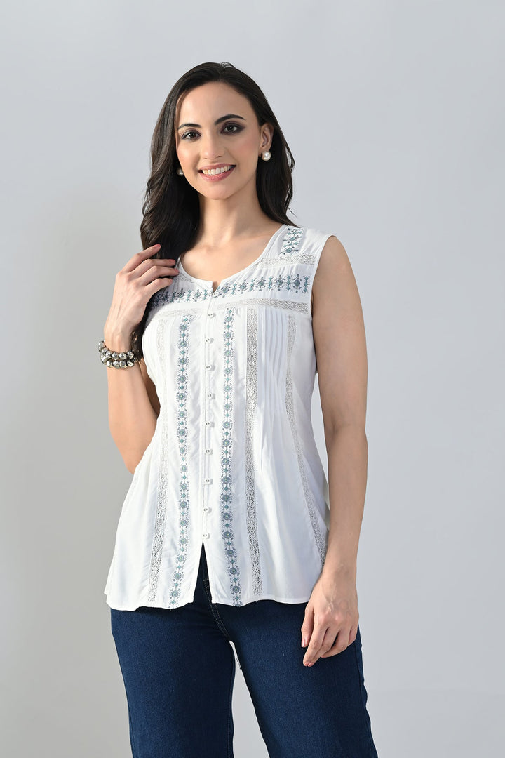 Cream Embroidered Top