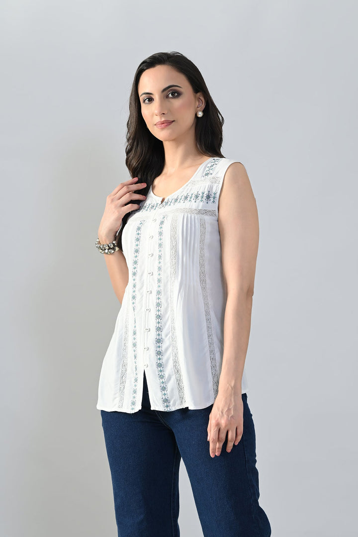Cream Embroidered Top