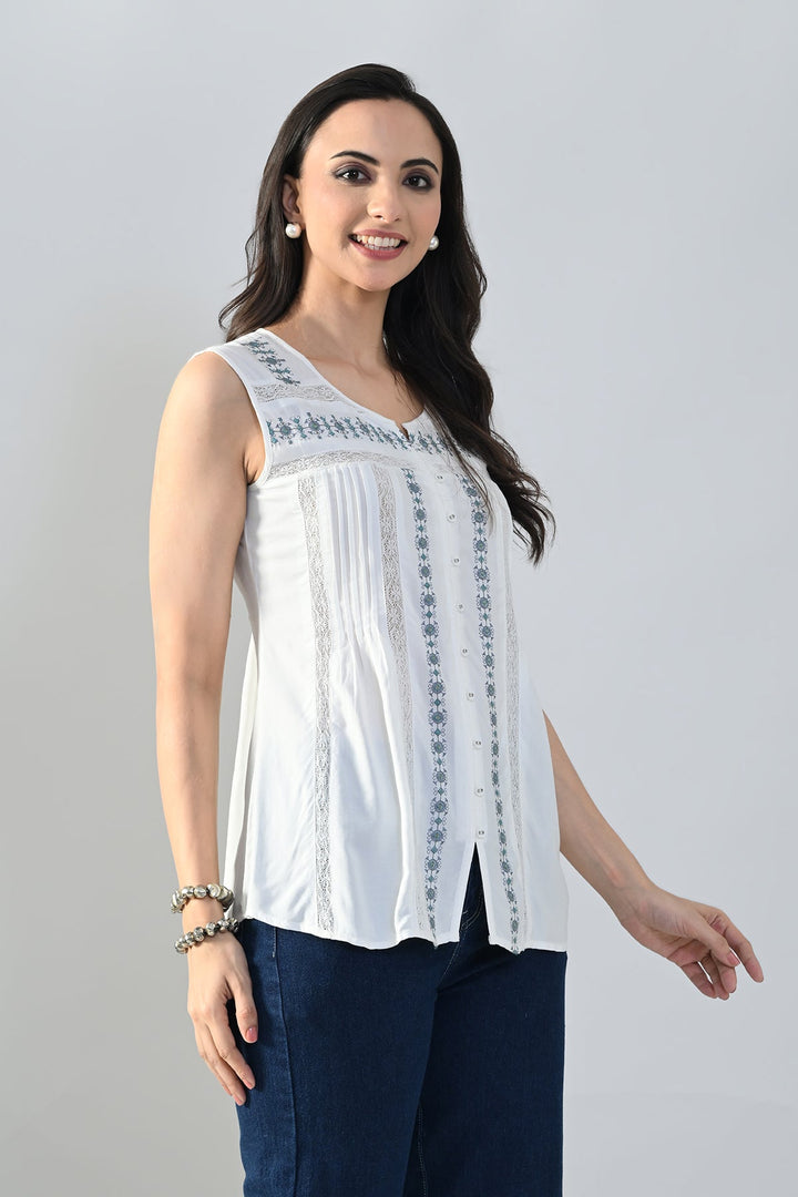 Cream Embroidered Top