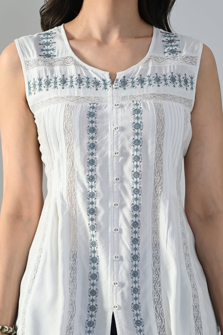 Cream Embroidered Top