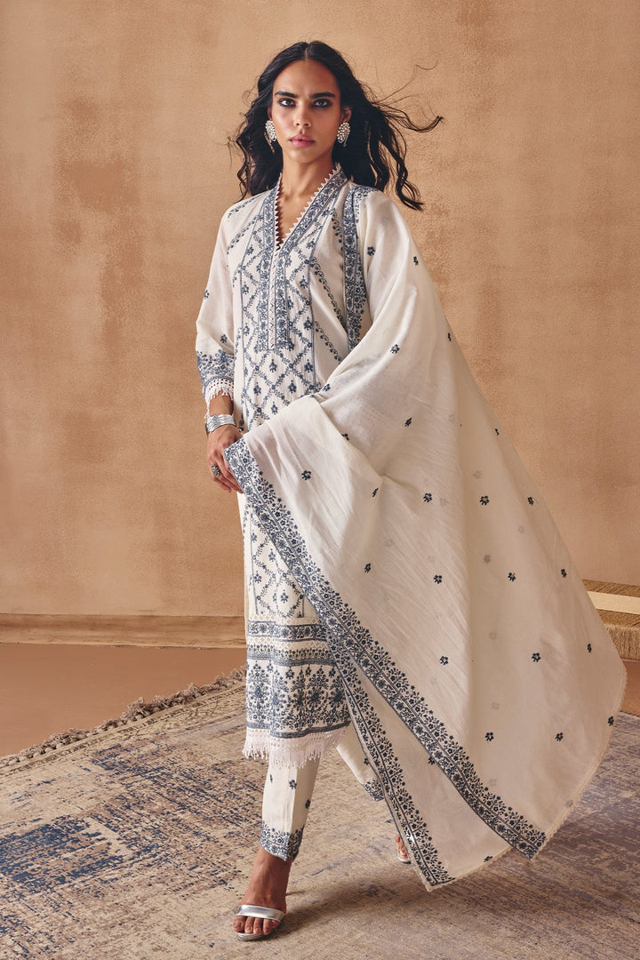 Cream Embroidered Kurta Set