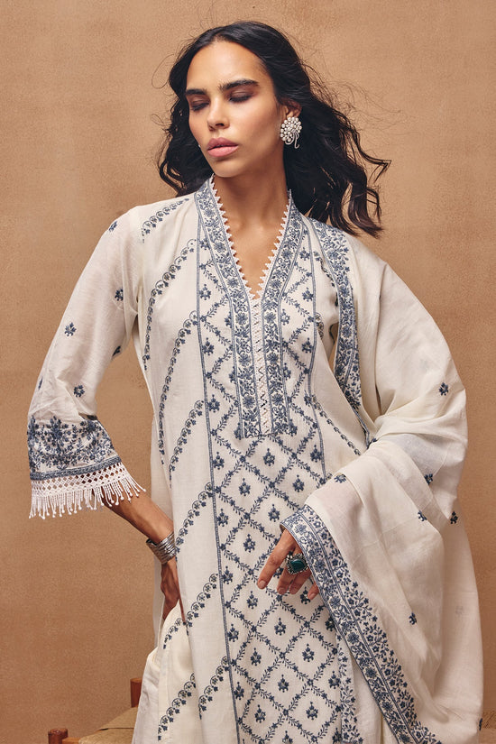 Cream Embroidered Kurta Set