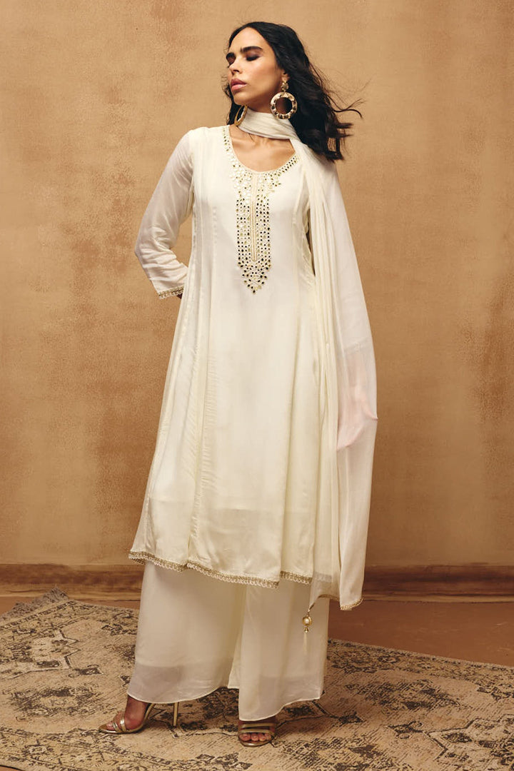 Cream Solid Kurta Set