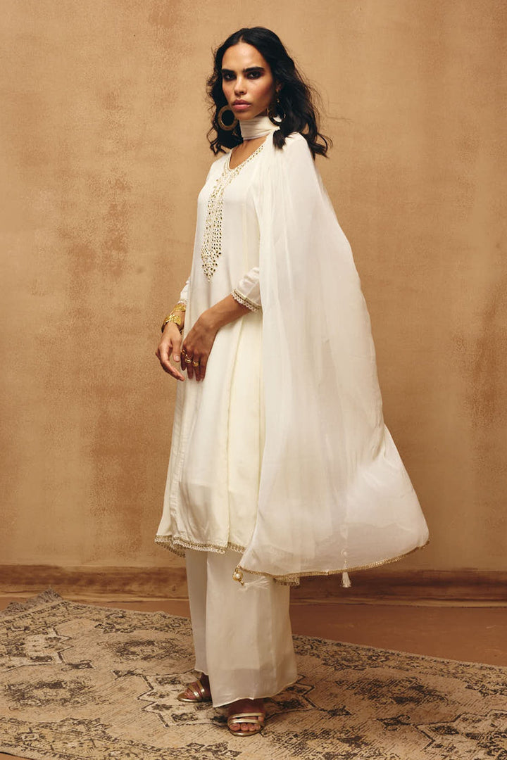 Cream Solid Kurta Set