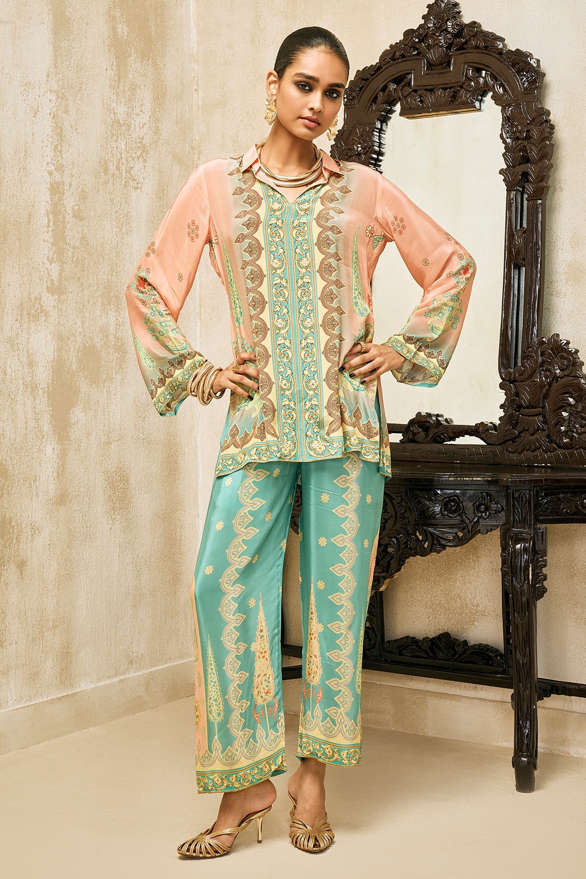 Peach Printed Co-Ord Set