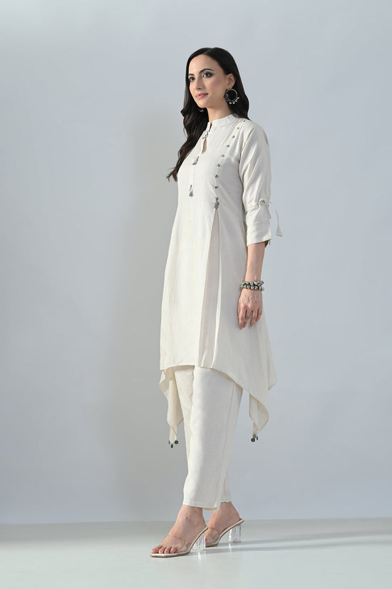Cream Solid A-Line Kurta Set