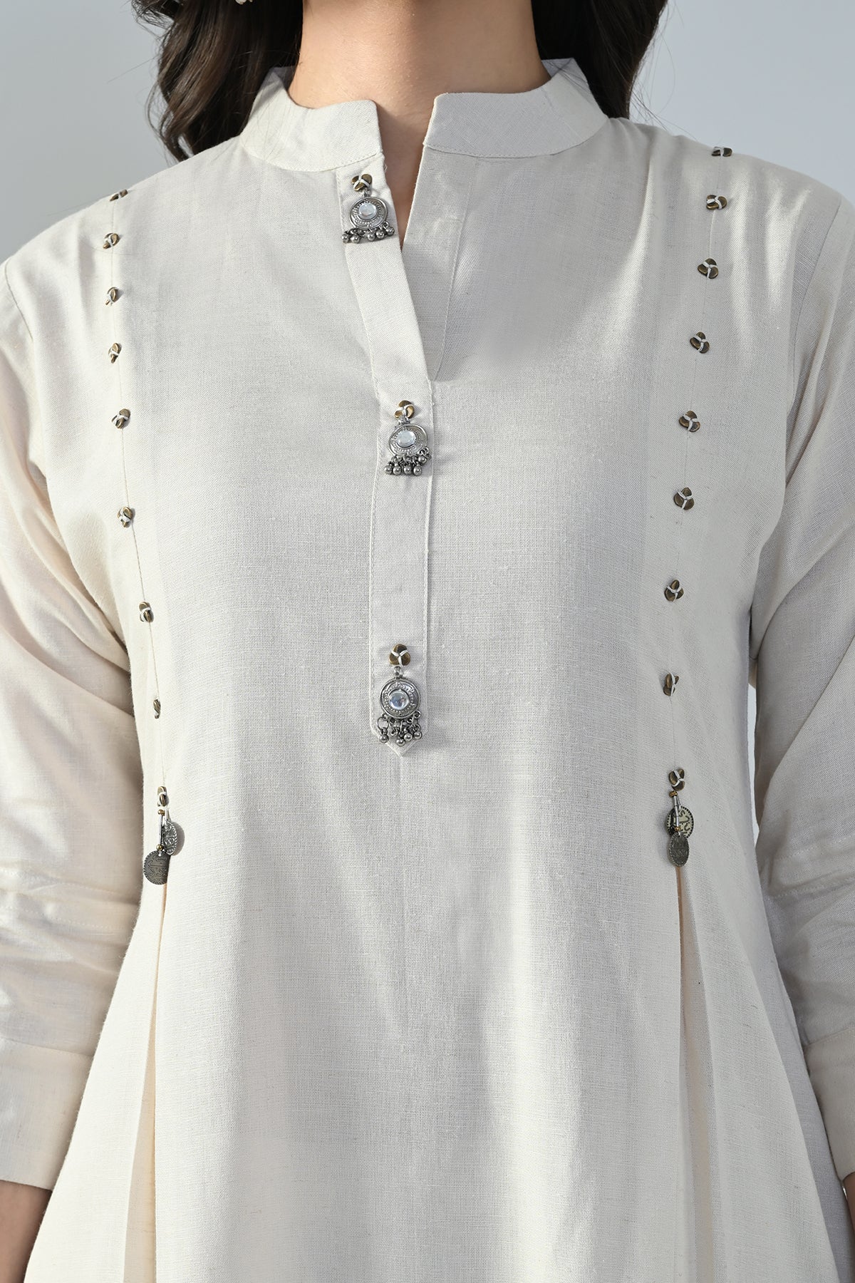Cream Solid A-Line Kurta 2 Pcs Set