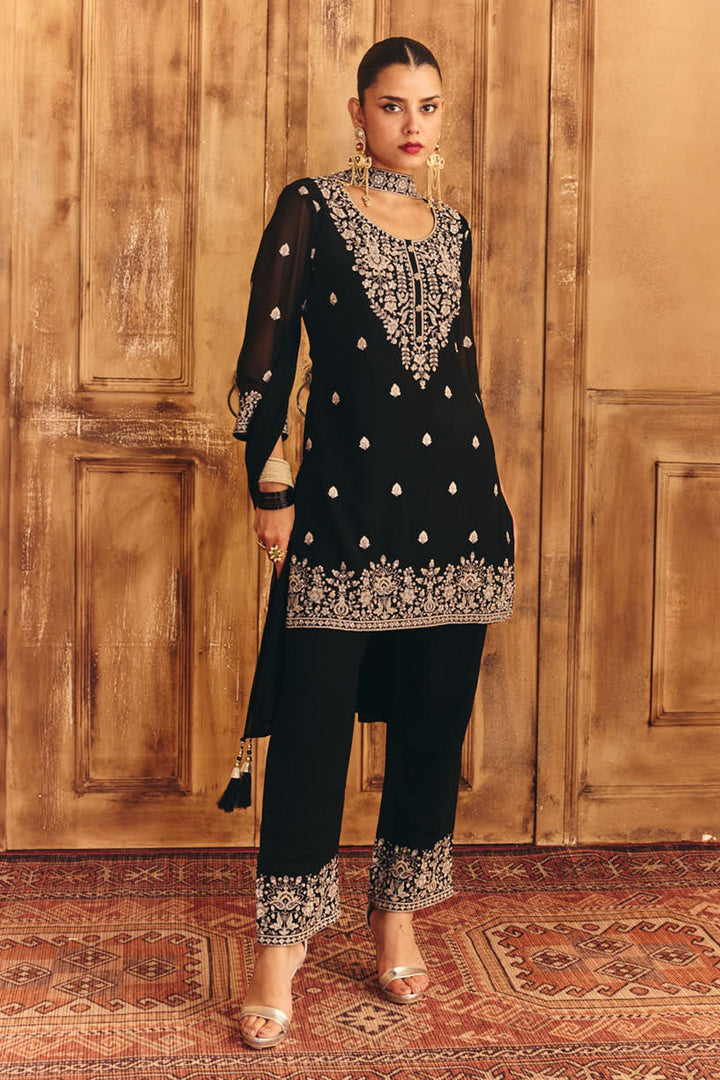Black Embroidered Kurta Set