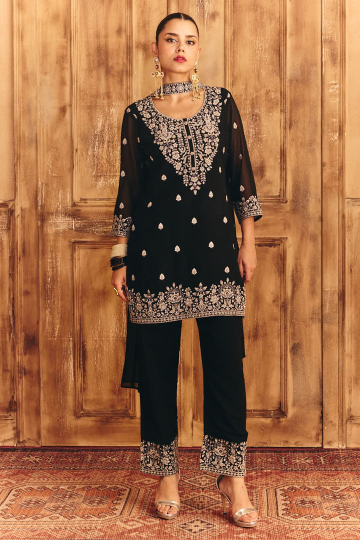 Black Embroidered Kurta Set