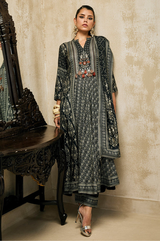 Black Printed Kurta 3 Pcs Set