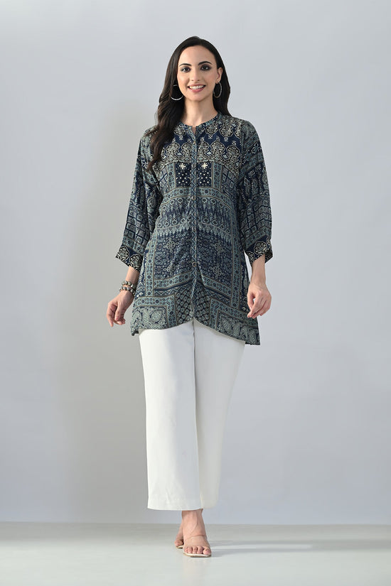 Blue Printed A-line Top