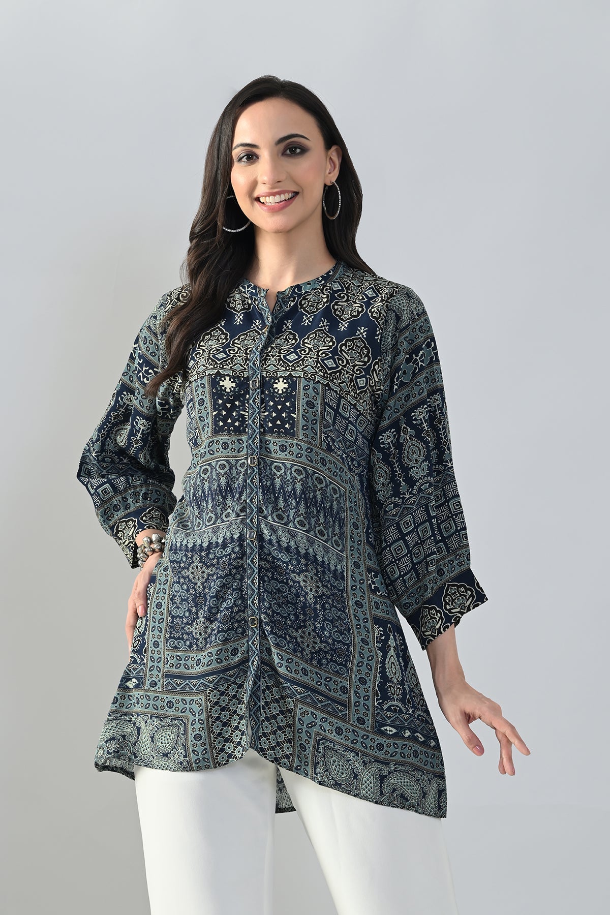 Blue Printed A-line Top