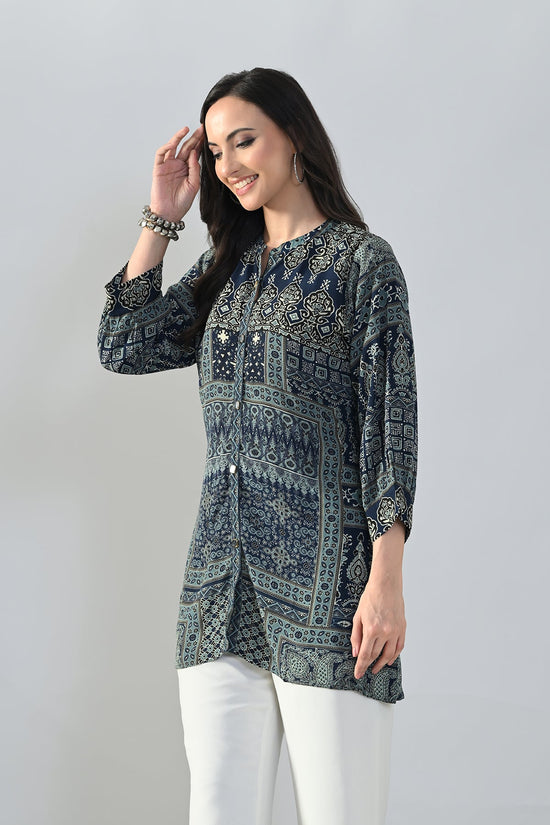 Blue Printed A-line Top