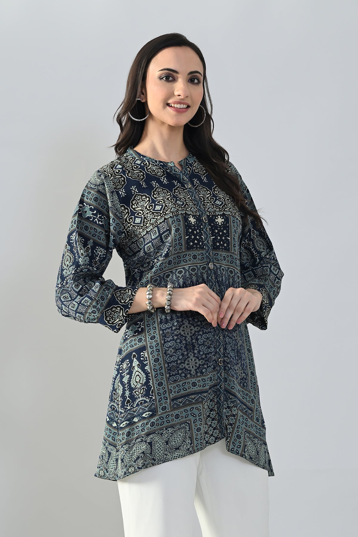 Blue Printed A-line Top
