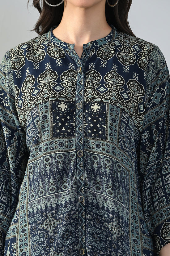Blue Printed A-line Top
