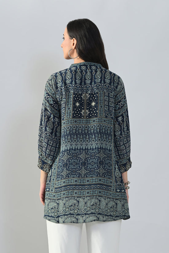 Blue Printed A-line Top