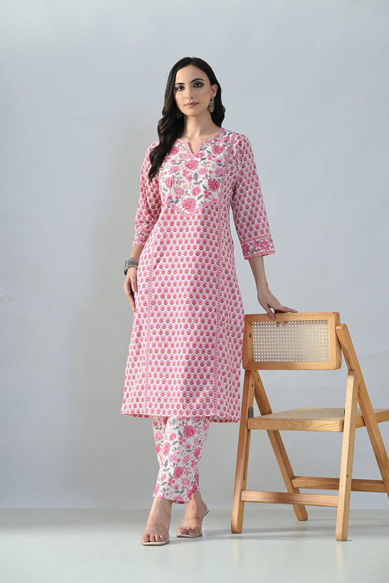 Cream Printed Straight Kurta Set