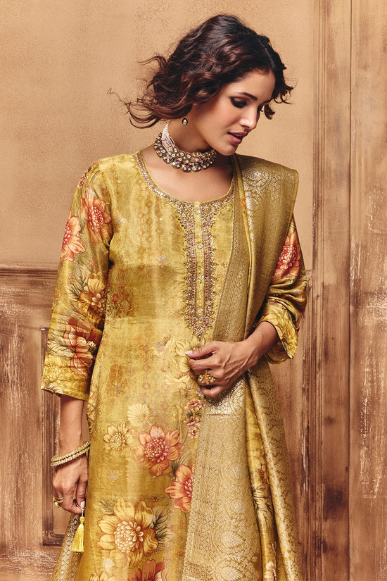 Mustard Embellished Kurta 3 Pcs Set
