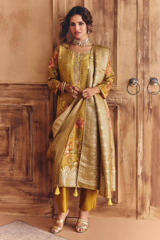 Mustard Embellished Kurta 3 Pcs Set