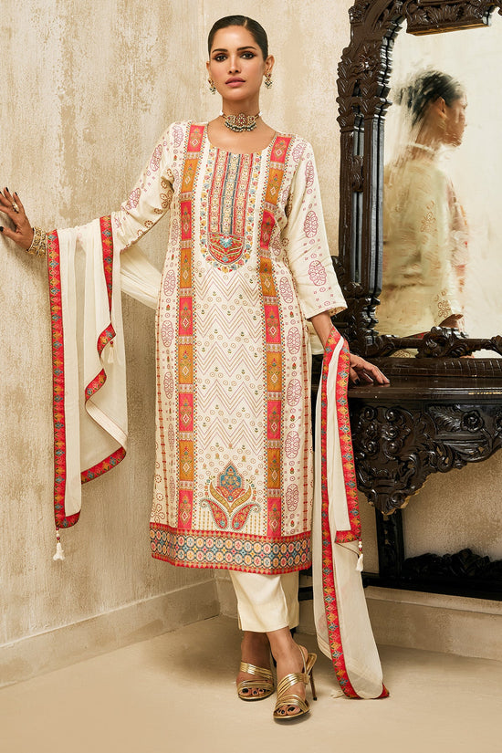 Cream Printed Kurta 3 Pcs Set