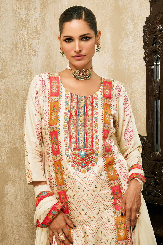 Cream Printed Kurta 3 Pcs Set