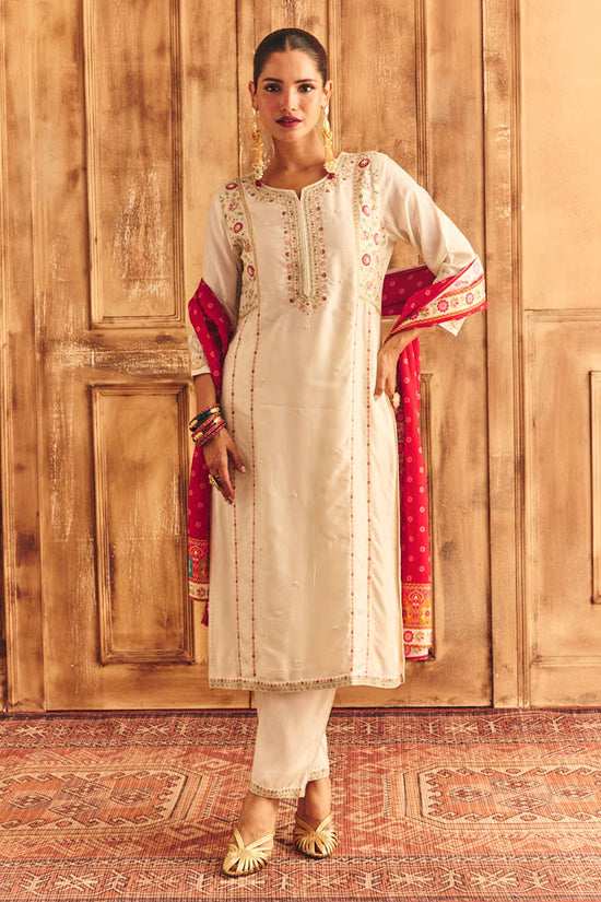 Cream Embroidered Kurta Set