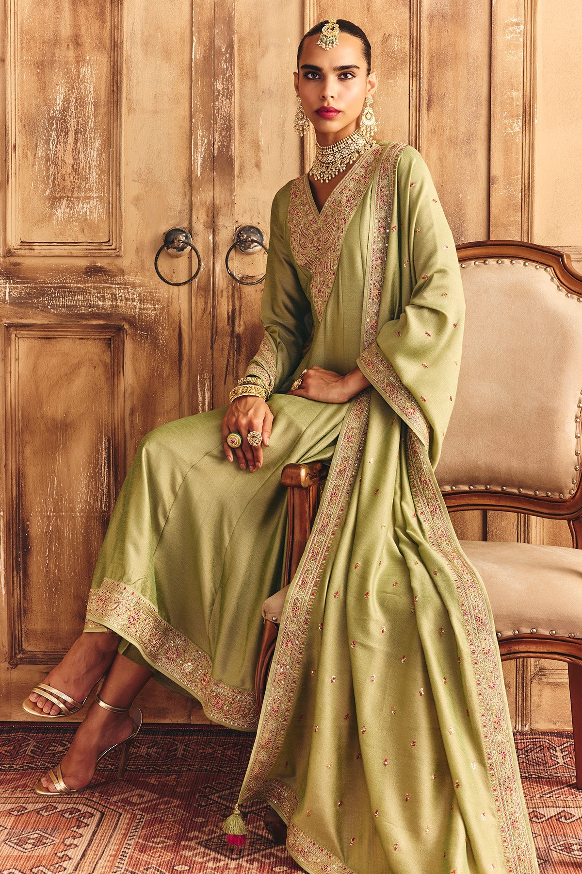 Green Embroidered Kurta 3 Pcs Set