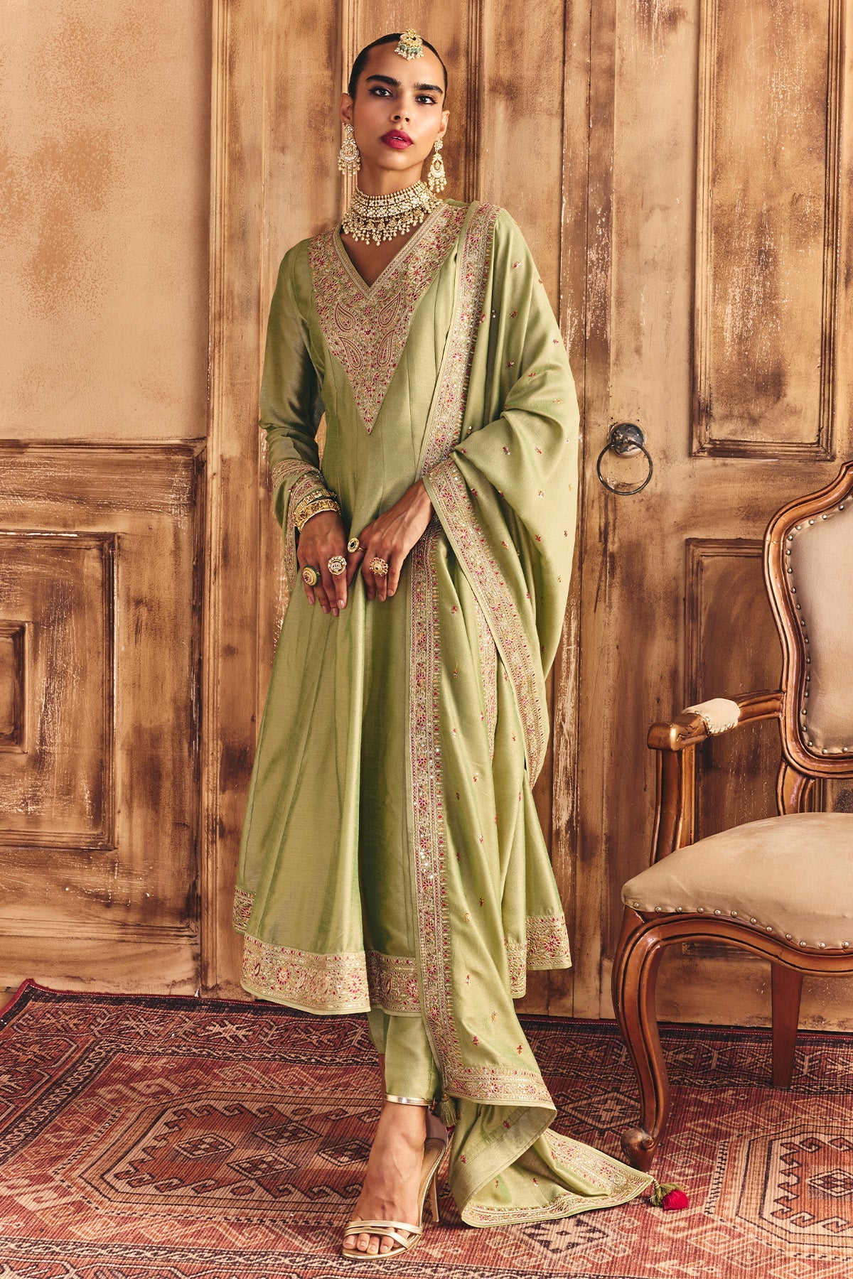 Green Embroidered Kurta 3 Pcs Set