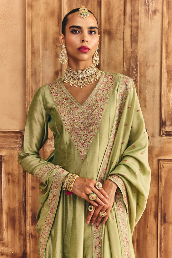 Green Embroidered Kurta 3 Pcs Set