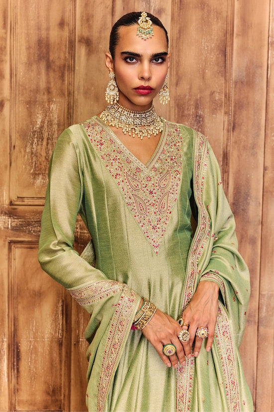 Green Embroidered Kurta 3 Pcs Set