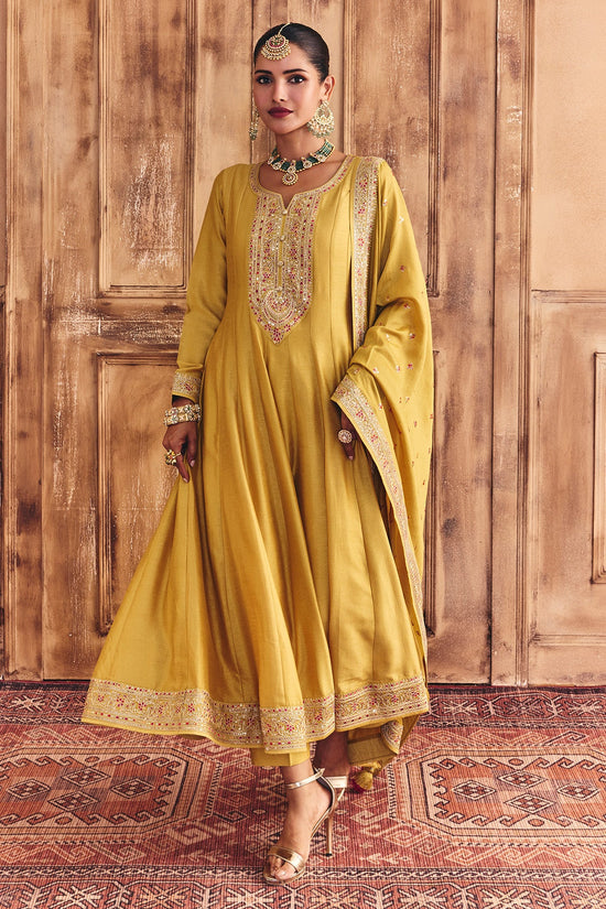 Mustard Embroidered Kurta 3 Pcs Set