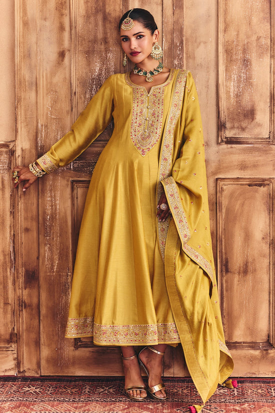 Mustard Embroidered Kurta 3 Pcs Set