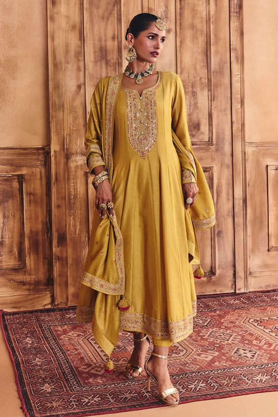 Mustard Embroidered Kurta 3 Pcs Set