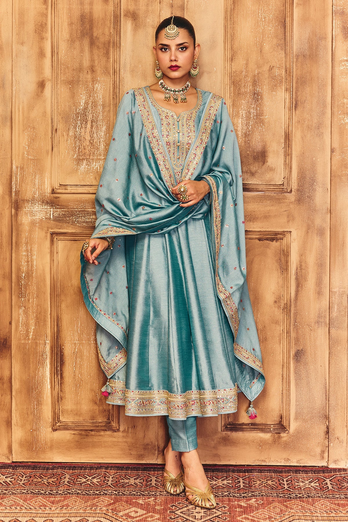 Green Embroidered Kurta 3 Pcs Set