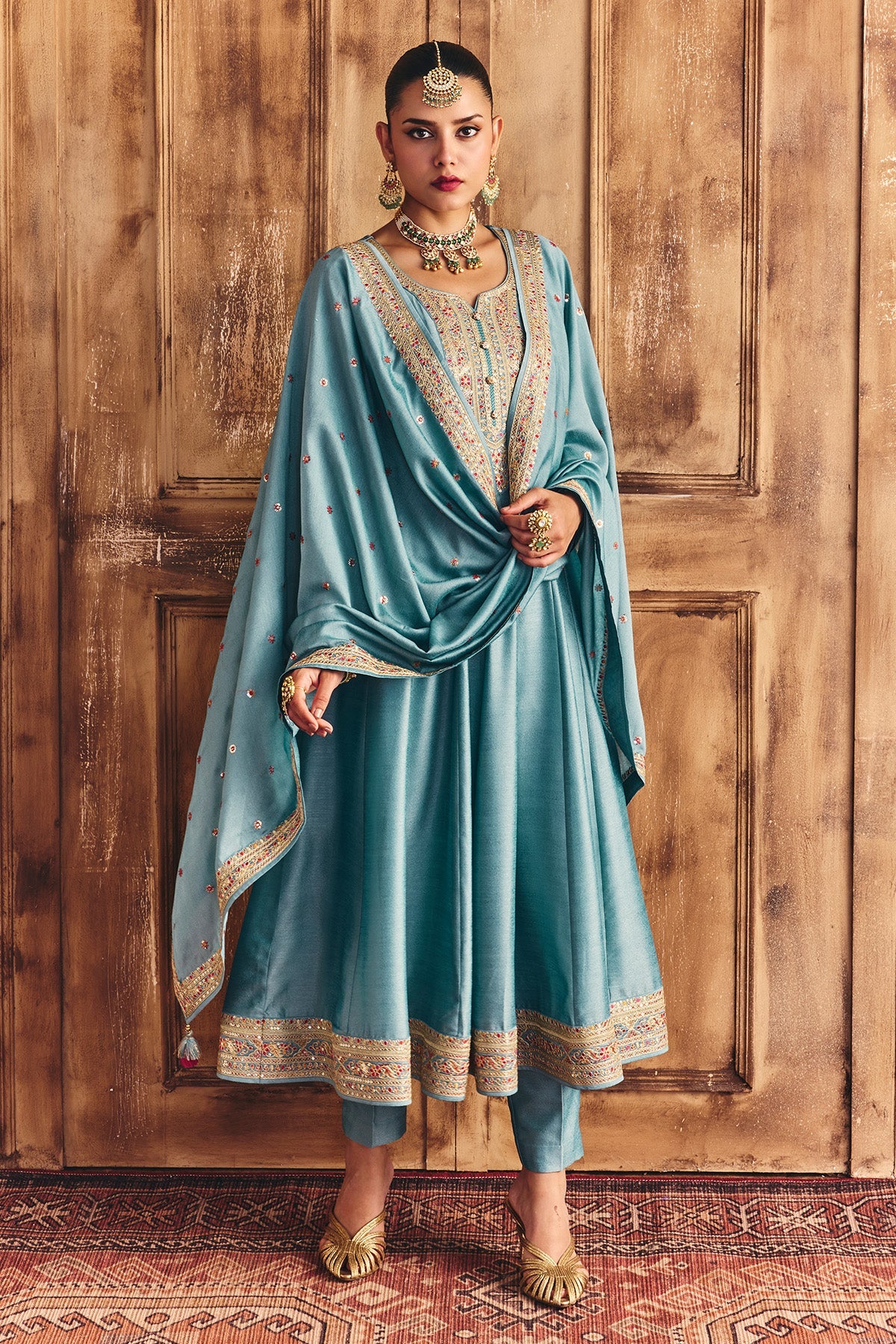 Green Embroidered Kurta 3 Pcs Set