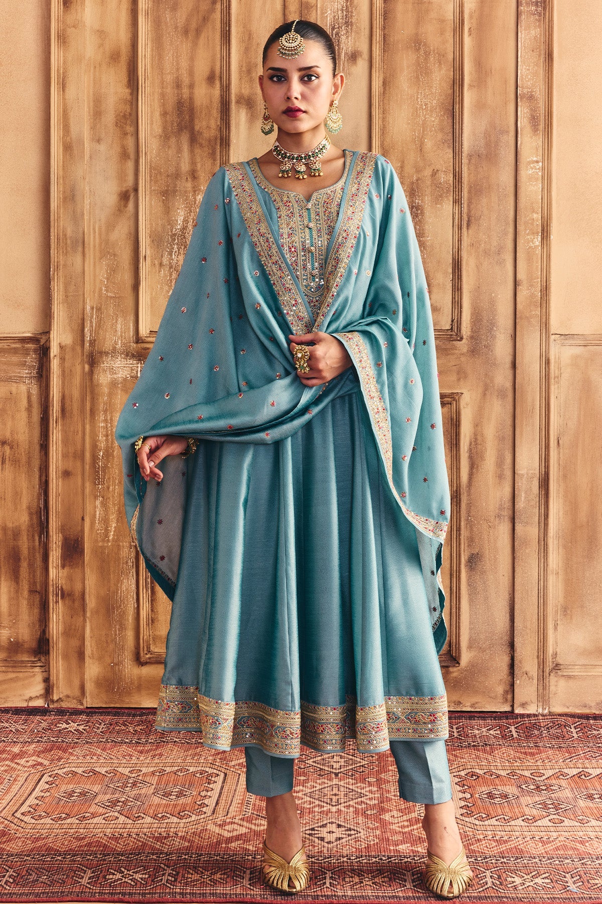 Green Embroidered Kurta 3 Pcs Set