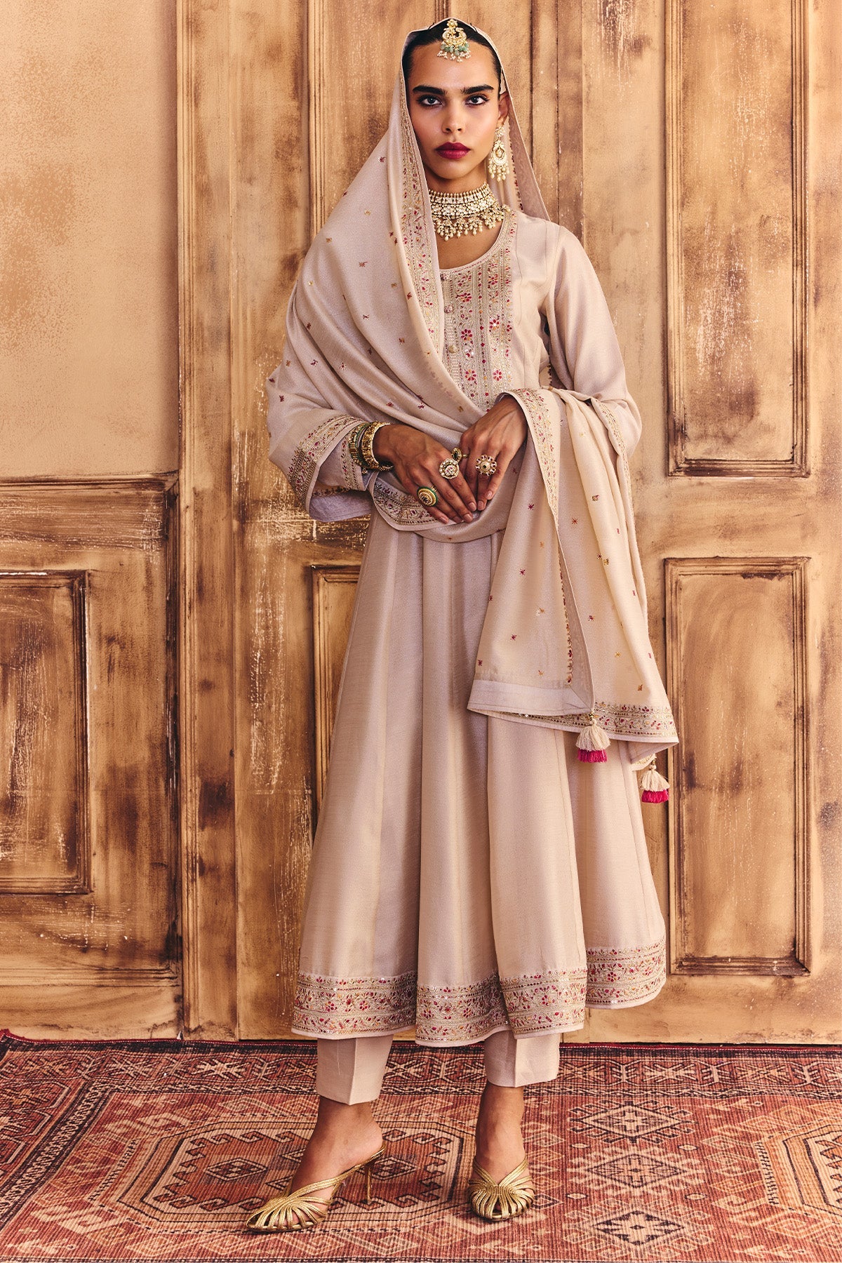 Cream Embroidered Kurta 3 Pcs Set