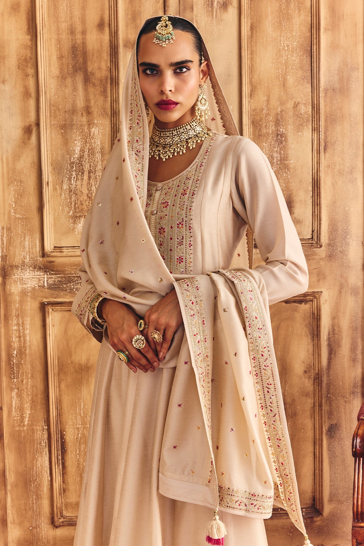 Cream Embroidered Kurta 3 Pcs Set