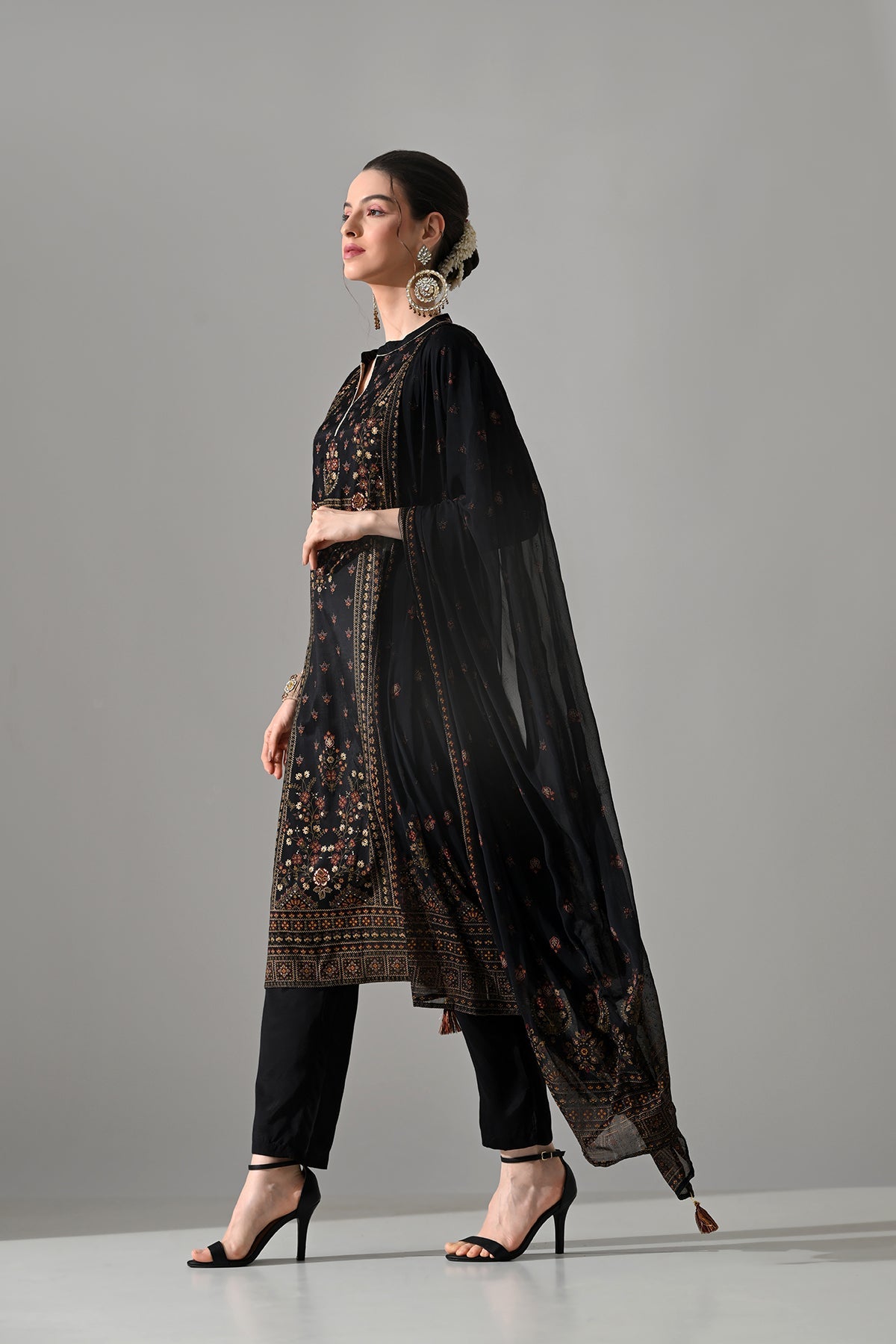 Black Printed Kurta 3 Pcs Set