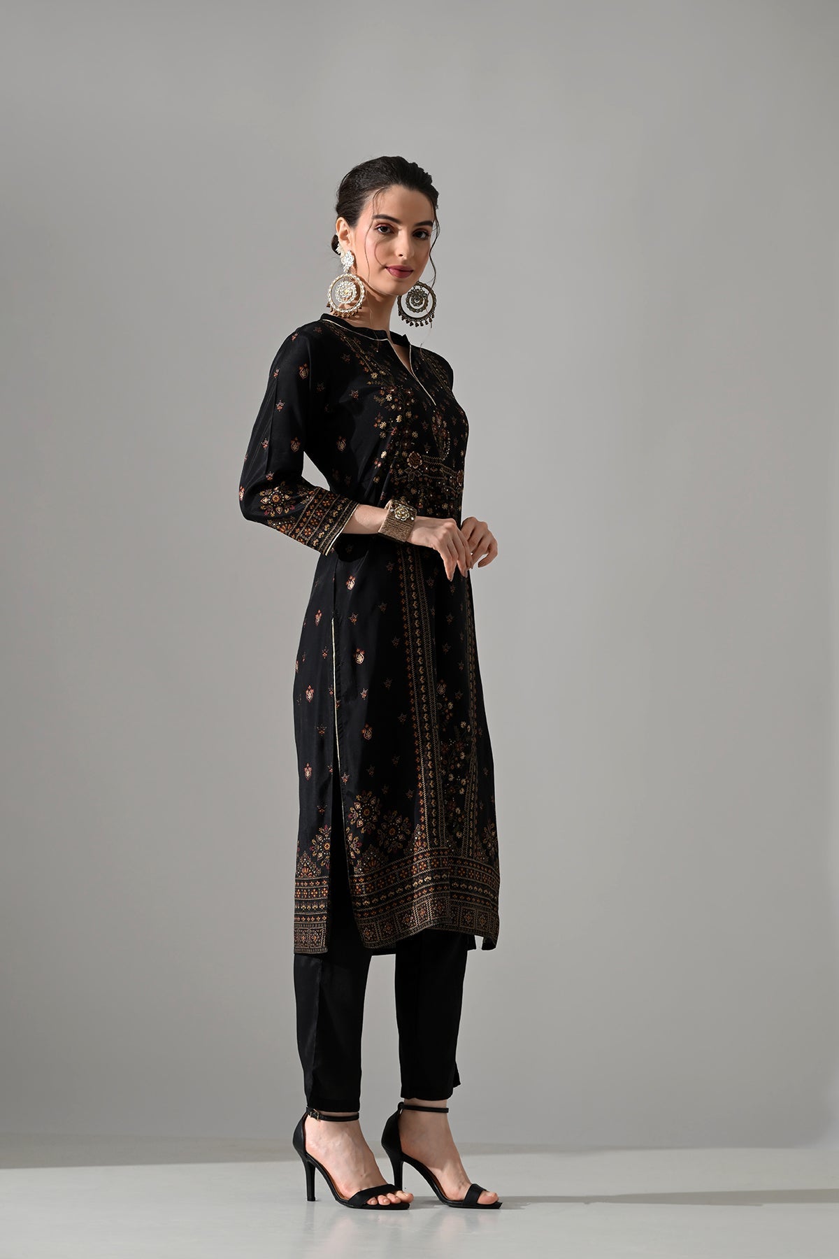 Black Printed Kurta 3 Pcs Set