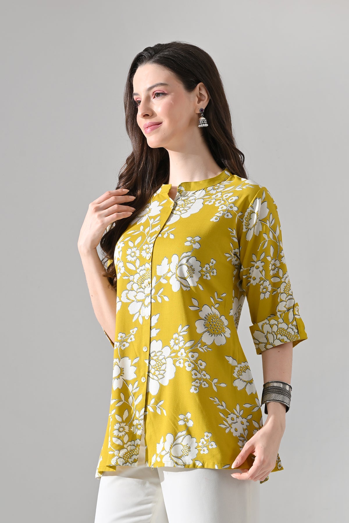 Mustard Printed Straight Top