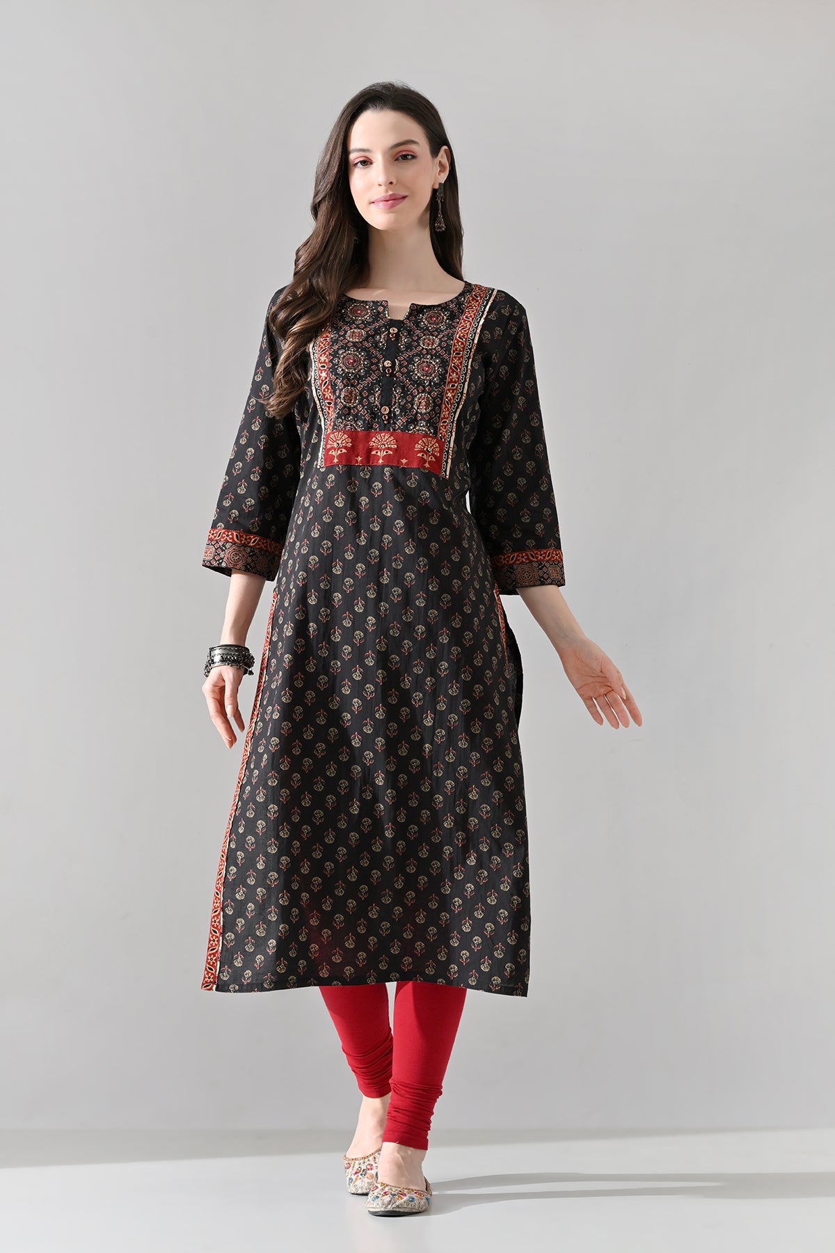 Brown Printed Straight Kurta