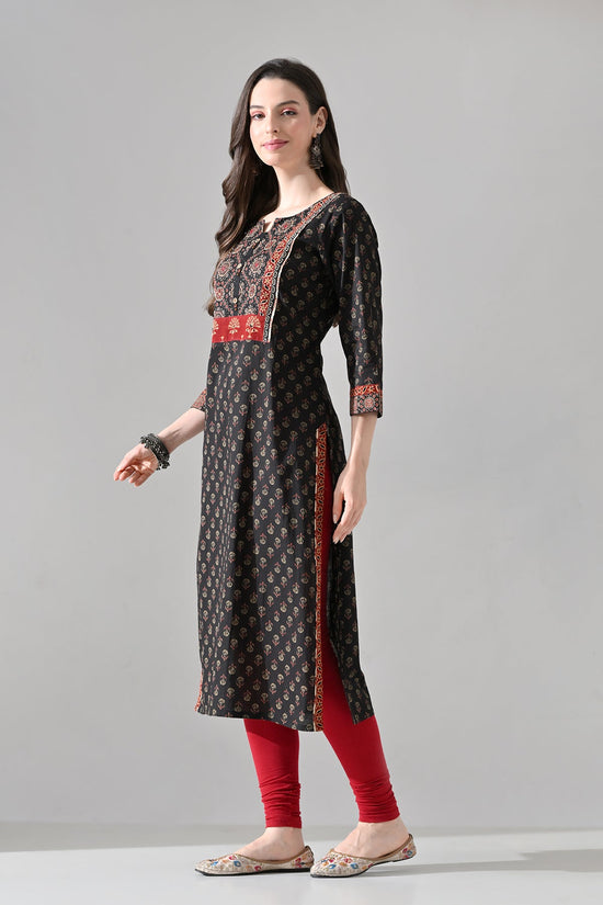 Brown Printed Straight Kurta